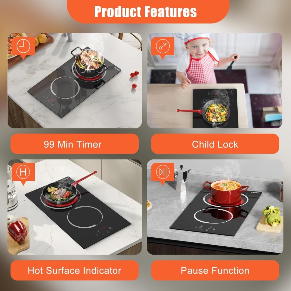 Electric Cooktop 30 Inch - 5 Burners Built - in Ceramic Cooktop, 30" Electric Stove Top with Glass Protection Metal Frame, 9 Heating Level, 8400W, 220 - 240V for Hard Wire(No Plug) - Wigtrends