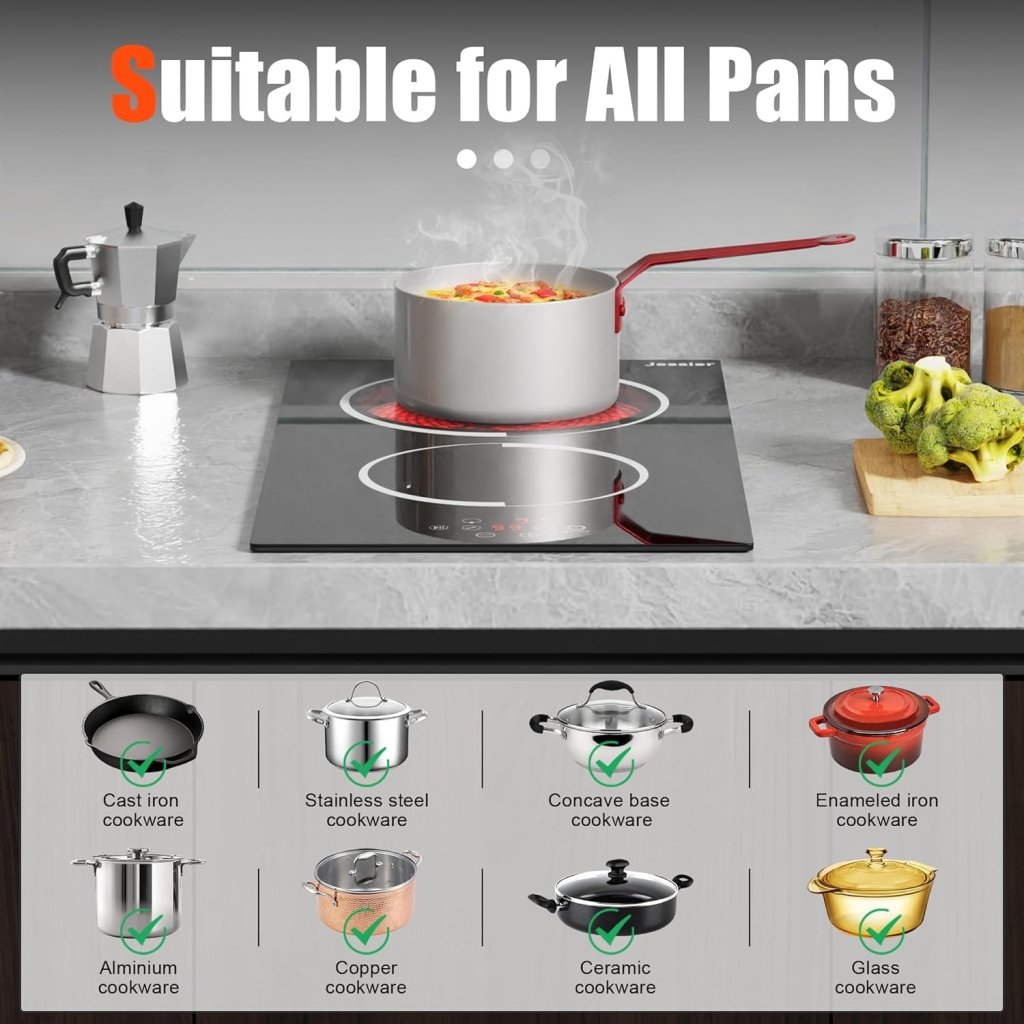 Electric Cooktop 30 Inch - 5 Burners Built - in Ceramic Cooktop, 30" Electric Stove Top with Glass Protection Metal Frame, 9 Heating Level, 8400W, 220 - 240V for Hard Wire(No Plug) - Wigtrends