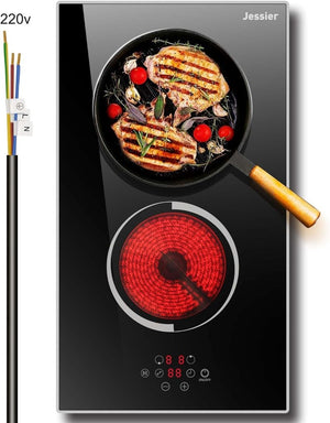 Electric Cooktop 30 Inch - 5 Burners Built - in Ceramic Cooktop, 30" Electric Stove Top with Glass Protection Metal Frame, 9 Heating Level, 8400W, 220 - 240V for Hard Wire(No Plug) - Wigtrends