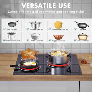 Electric Cooktop 30 Inch - 5 Burners Built - in Ceramic Cooktop, 30" Electric Stove Top with Glass Protection Metal Frame, 9 Heating Level, 8400W, 220 - 240V for Hard Wire(No Plug) - Wigtrends