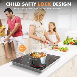 Electric Cooktop 30 Inch - 5 Burners Built - in Ceramic Cooktop, 30" Electric Stove Top with Glass Protection Metal Frame, 9 Heating Level, 8400W, 220 - 240V for Hard Wire(No Plug) - Wigtrends