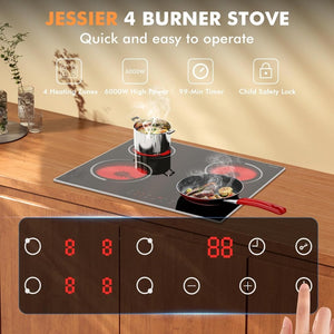Electric Cooktop 30 Inch - 5 Burners Built - in Ceramic Cooktop, 30" Electric Stove Top with Glass Protection Metal Frame, 9 Heating Level, 8400W, 220 - 240V for Hard Wire(No Plug) - Wigtrends