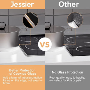 Electric Cooktop 30 Inch - 5 Burners Built - in Ceramic Cooktop, 30" Electric Stove Top with Glass Protection Metal Frame, 9 Heating Level, 8400W, 220 - 240V for Hard Wire(No Plug) - Wigtrends