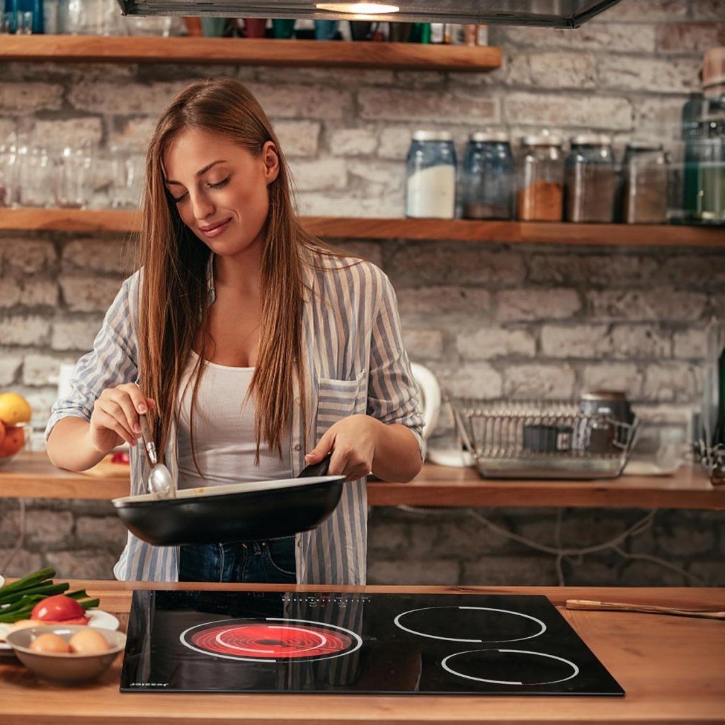 Electric Cooktop 30 Inch - 5 Burners Built - in Ceramic Cooktop, 30" Electric Stove Top with Glass Protection Metal Frame, 9 Heating Level, 8400W, 220 - 240V for Hard Wire(No Plug) - Wigtrends