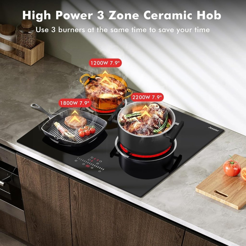 Electric Cooktop 30 Inch - 5 Burners Built - in Ceramic Cooktop, 30" Electric Stove Top with Glass Protection Metal Frame, 9 Heating Level, 8400W, 220 - 240V for Hard Wire(No Plug) - Wigtrends