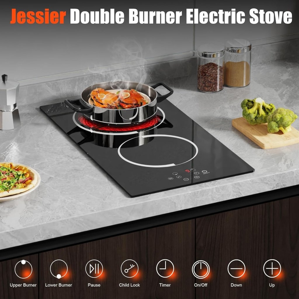 Electric Cooktop 30 Inch - 5 Burners Built - in Ceramic Cooktop, 30" Electric Stove Top with Glass Protection Metal Frame, 9 Heating Level, 8400W, 220 - 240V for Hard Wire(No Plug) - Wigtrends