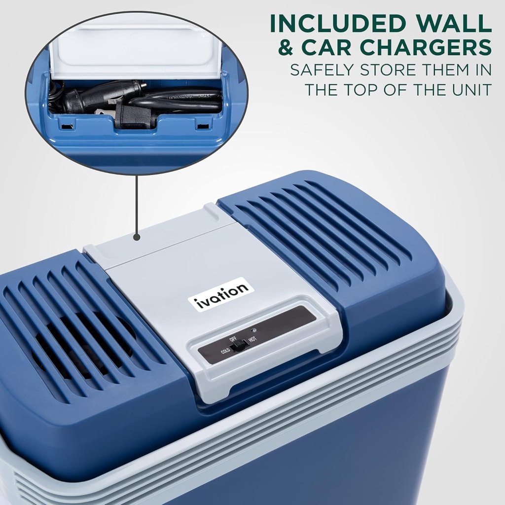 Electric Cooler & Warmer with Handle | 24 L Portable Thermoelectric Fridge for Vehicles & Trucks| 110V AC Home Power Cord & 12V Car Adapter for Camping - Wigtrends