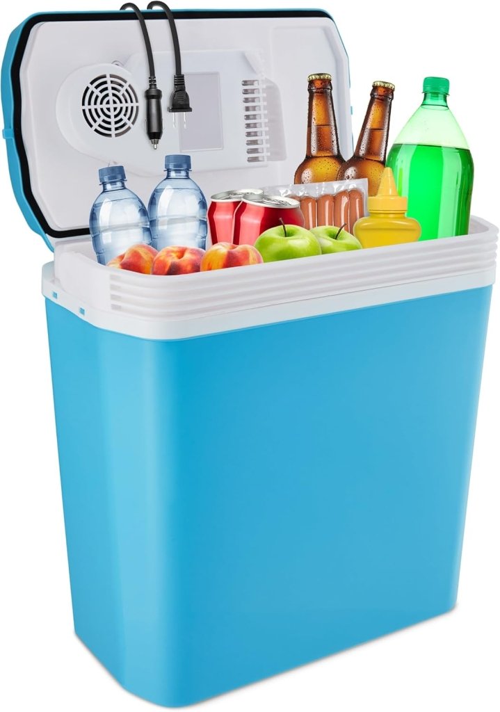 Electric Cooler & Warmer with Handle | 24 L Portable Thermoelectric Fridge for Vehicles & Trucks| 110V AC Home Power Cord & 12V Car Adapter for Camping - Wigtrends