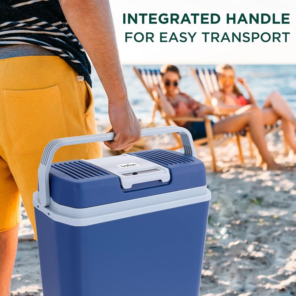 Electric Cooler & Warmer with Handle | 24 L Portable Thermoelectric Fridge for Vehicles & Trucks| 110V AC Home Power Cord & 12V Car Adapter for Camping - Wigtrends