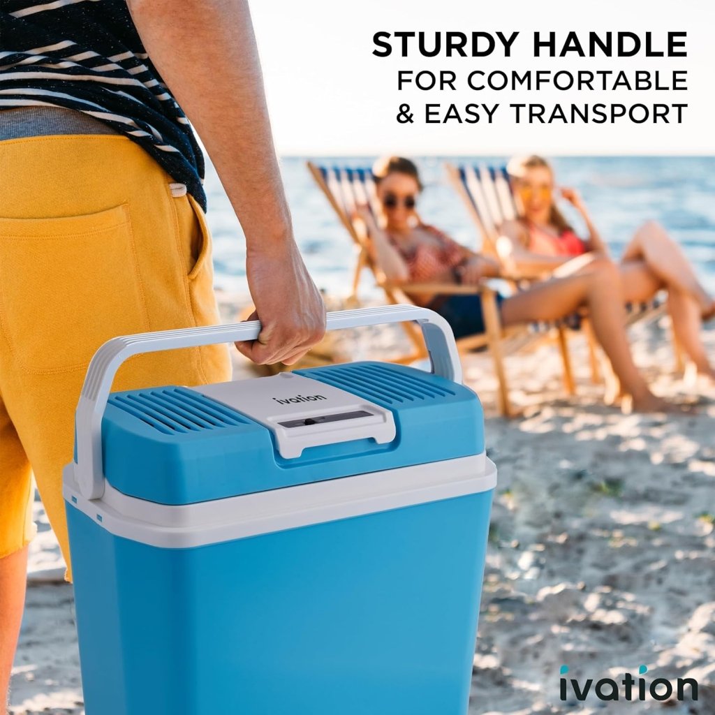 Electric Cooler & Warmer with Handle | 24 L Portable Thermoelectric Fridge for Vehicles & Trucks| 110V AC Home Power Cord & 12V Car Adapter for Camping - Wigtrends