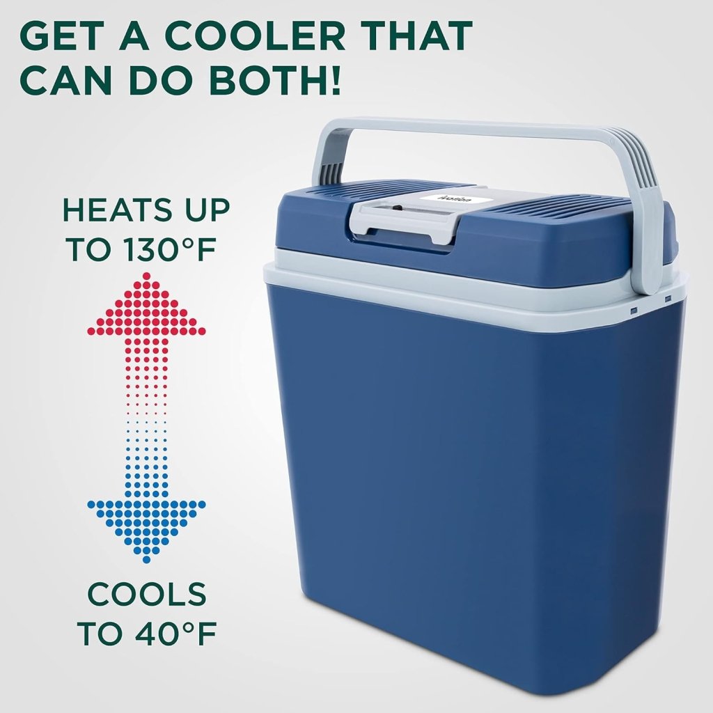 Electric Cooler & Warmer with Handle | 24 L Portable Thermoelectric Fridge for Vehicles & Trucks| 110V AC Home Power Cord & 12V Car Adapter for Camping - Wigtrends