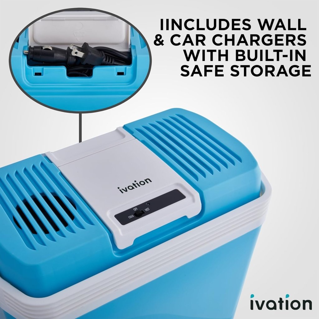Electric Cooler & Warmer with Handle | 24 L Portable Thermoelectric Fridge for Vehicles & Trucks| 110V AC Home Power Cord & 12V Car Adapter for Camping - Wigtrends