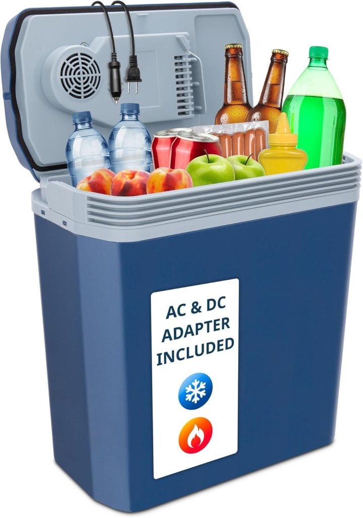 Electric Cooler & Warmer with Handle | 24 L Portable Thermoelectric Fridge for Vehicles & Trucks| 110V AC Home Power Cord & 12V Car Adapter for Camping - Wigtrends