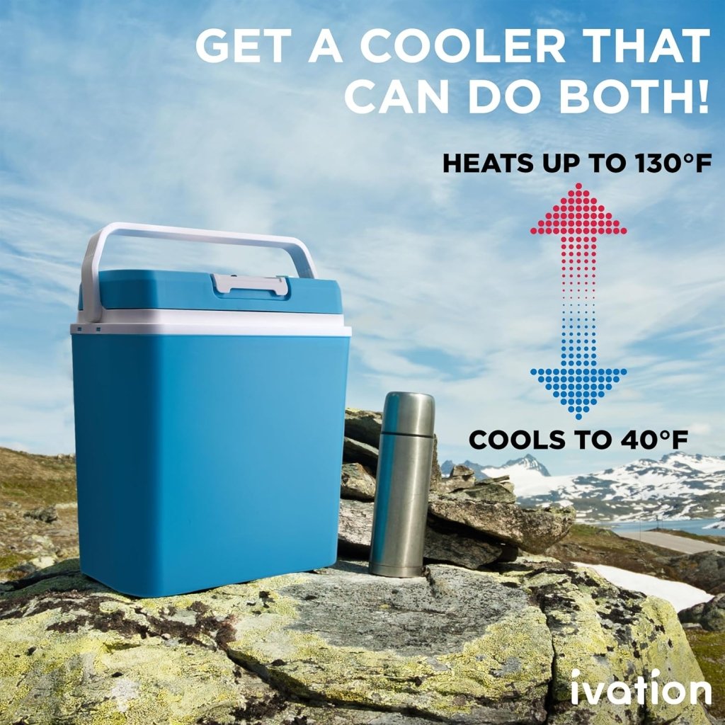 Electric Cooler & Warmer with Handle | 24 L Portable Thermoelectric Fridge for Vehicles & Trucks| 110V AC Home Power Cord & 12V Car Adapter for Camping - Wigtrends