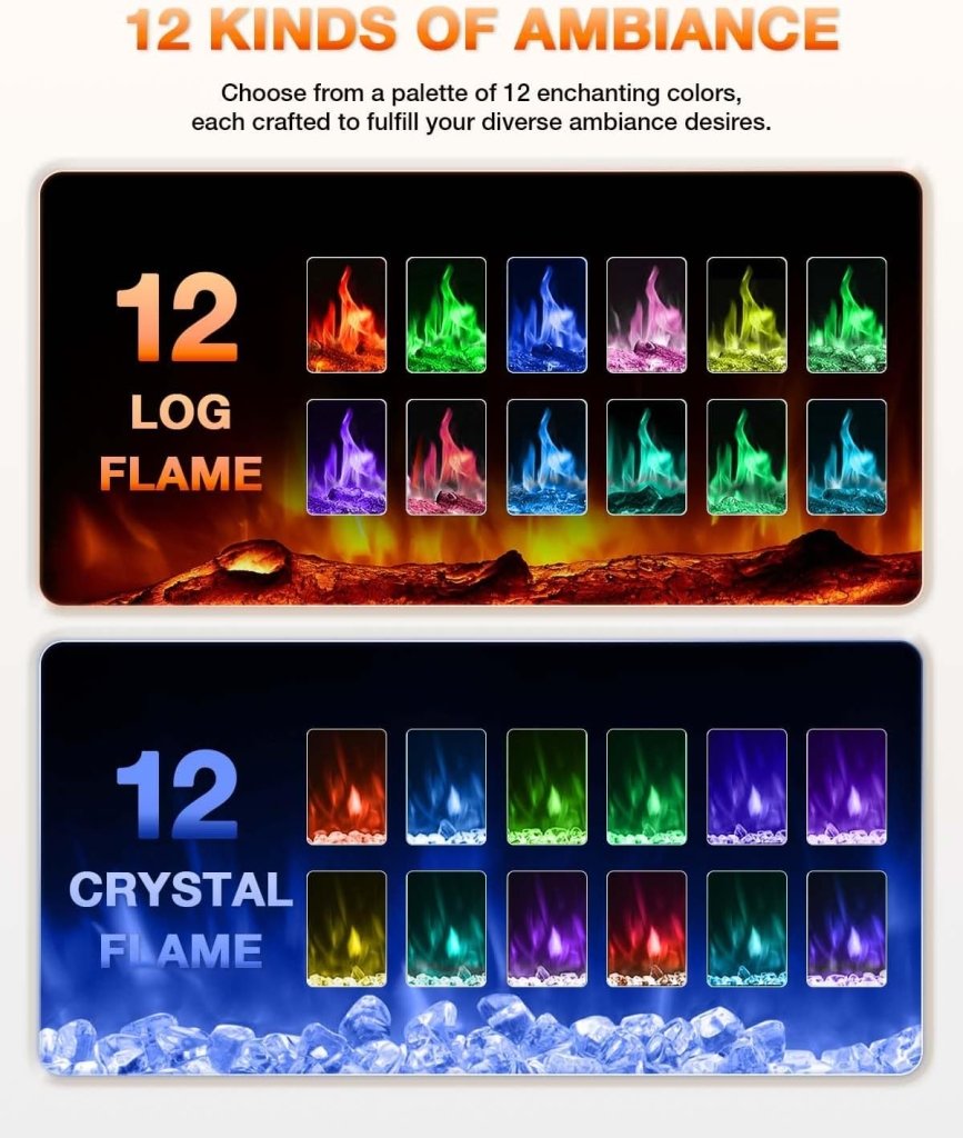 Electric Fireplace 60Inch,Wall Mounted Electric Fireplace Heater with Timer Inserts，TV Stand Touch Screen and Realistic Flame,Log Set,Crystal Flames 750 to 1500W，Remote for Living Room - Wigtrends