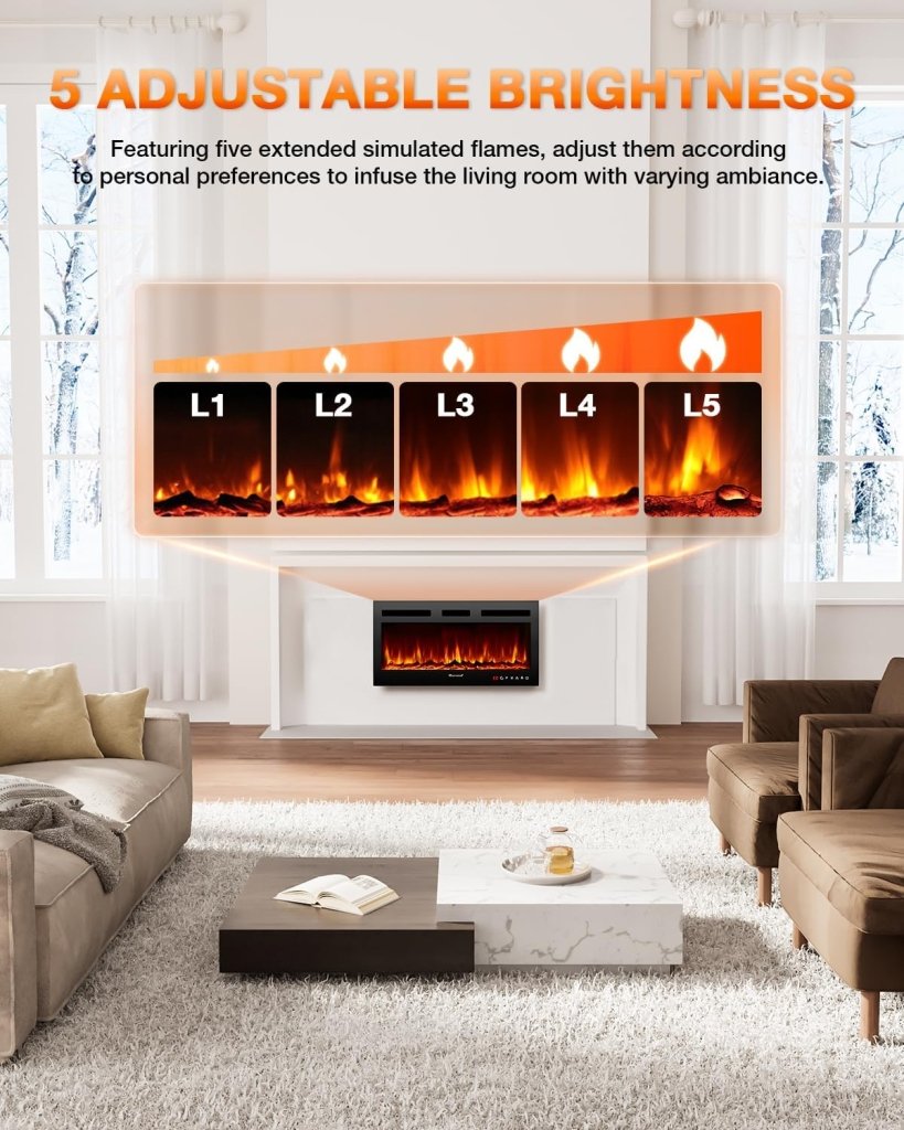 Electric Fireplace 60Inch,Wall Mounted Electric Fireplace Heater with Timer Inserts，TV Stand Touch Screen and Realistic Flame,Log Set,Crystal Flames 750 to 1500W，Remote for Living Room - Wigtrends