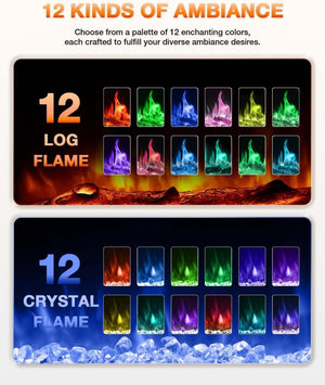 Electric Fireplace 60Inch,Wall Mounted Electric Fireplace Heater with Timer Inserts，TV Stand Touch Screen and Realistic Flame,Log Set,Crystal Flames 750 to 1500W，Remote for Living Room - Wigtrends