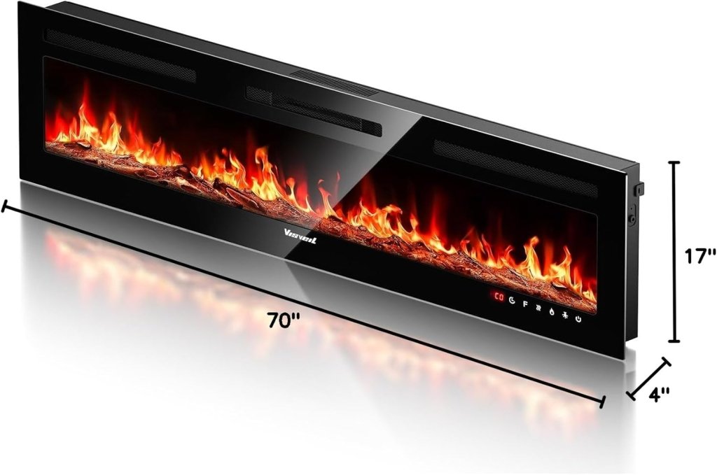 Electric Fireplace 60Inch,Wall Mounted Electric Fireplace Heater with Timer Inserts，TV Stand Touch Screen and Realistic Flame,Log Set,Crystal Flames 750 to 1500W，Remote for Living Room - Wigtrends