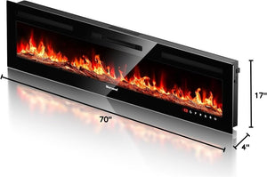 Electric Fireplace 60Inch,Wall Mounted Electric Fireplace Heater with Timer Inserts，TV Stand Touch Screen and Realistic Flame,Log Set,Crystal Flames 750 to 1500W，Remote for Living Room - Wigtrends