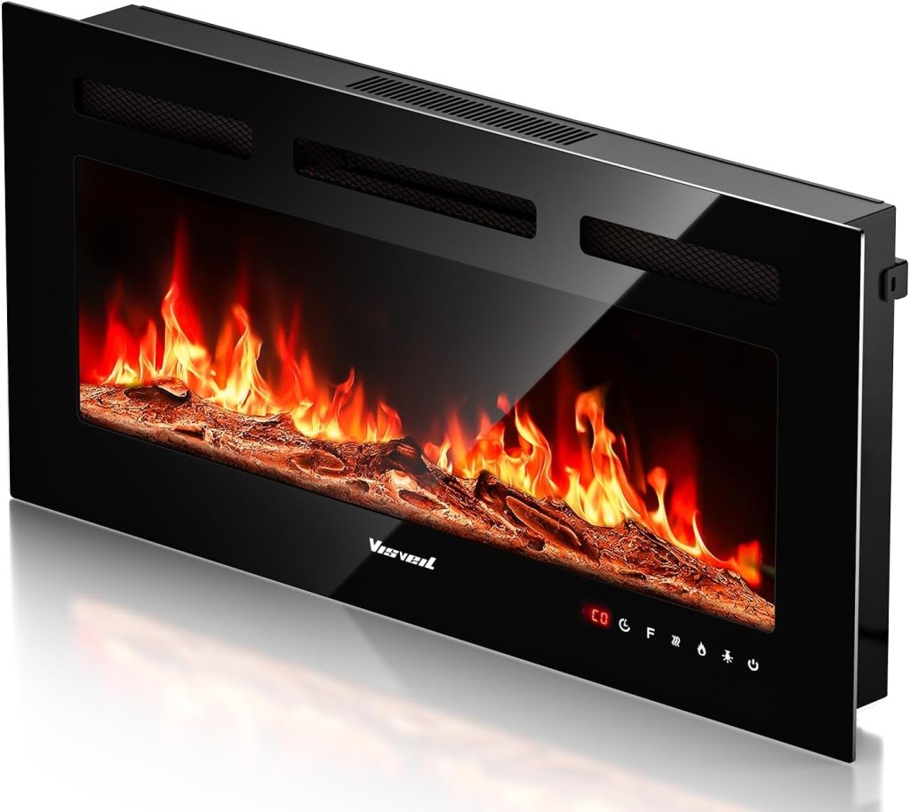 Electric Fireplace 60Inch,Wall Mounted Electric Fireplace Heater with Timer Inserts，TV Stand Touch Screen and Realistic Flame,Log Set,Crystal Flames 750 to 1500W，Remote for Living Room - Wigtrends