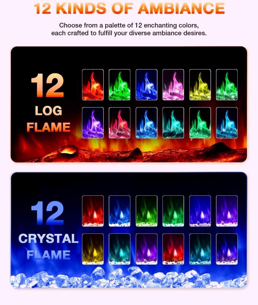 Electric Fireplace 60Inch,Wall Mounted Electric Fireplace Heater with Timer Inserts，TV Stand Touch Screen and Realistic Flame,Log Set,Crystal Flames 750 to 1500W，Remote for Living Room - Wigtrends