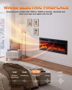 Electric Fireplace 60Inch,Wall Mounted Electric Fireplace Heater with Timer Inserts，TV Stand Touch Screen and Realistic Flame,Log Set,Crystal Flames 750 to 1500W，Remote for Living Room - Wigtrends