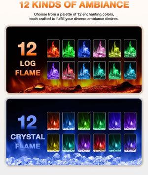 Electric Fireplace 60Inch,Wall Mounted Electric Fireplace Heater with Timer Inserts，TV Stand Touch Screen and Realistic Flame,Log Set,Crystal Flames 750 to 1500W，Remote for Living Room - Wigtrends