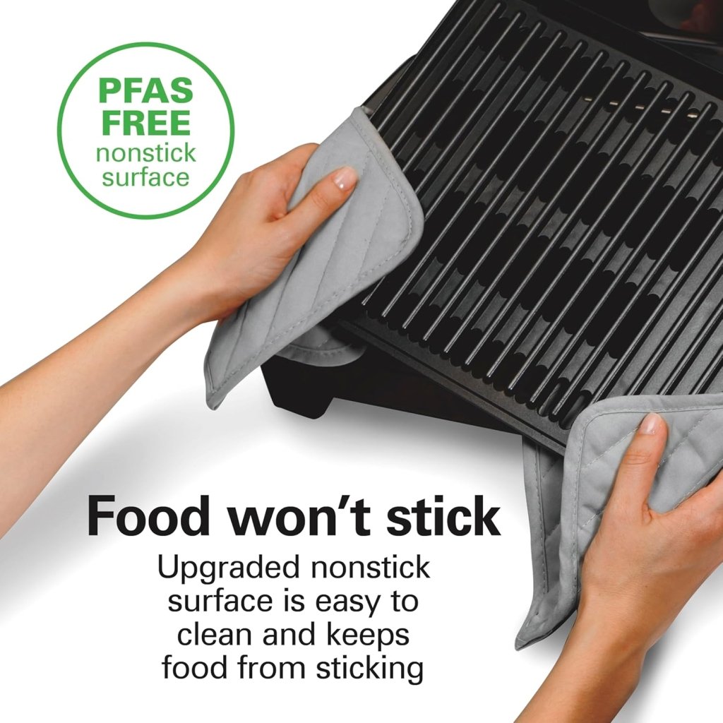 Electric Indoor Searing Grill with Viewing Window & Adjustable Temperature Control to 450F, 118 sq. in. Surface Serves 6, PFAS - Free Removable Nonstick Grate, Stainless Steel - Wigtrends