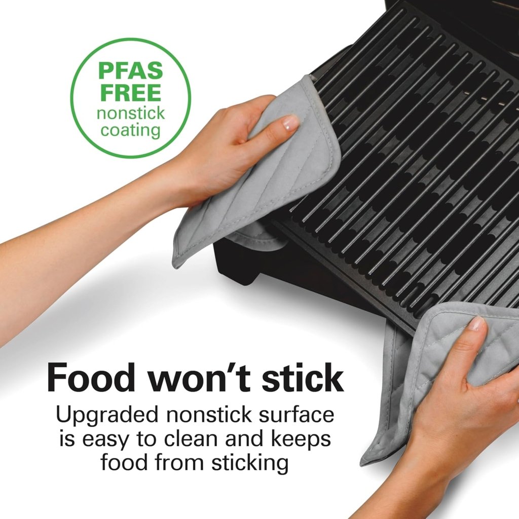 Electric Indoor Searing Grill with Viewing Window & Adjustable Temperature Control to 450F, 118 sq. in. Surface Serves 6, PFAS - Free Removable Nonstick Grate, Stainless Steel - Wigtrends