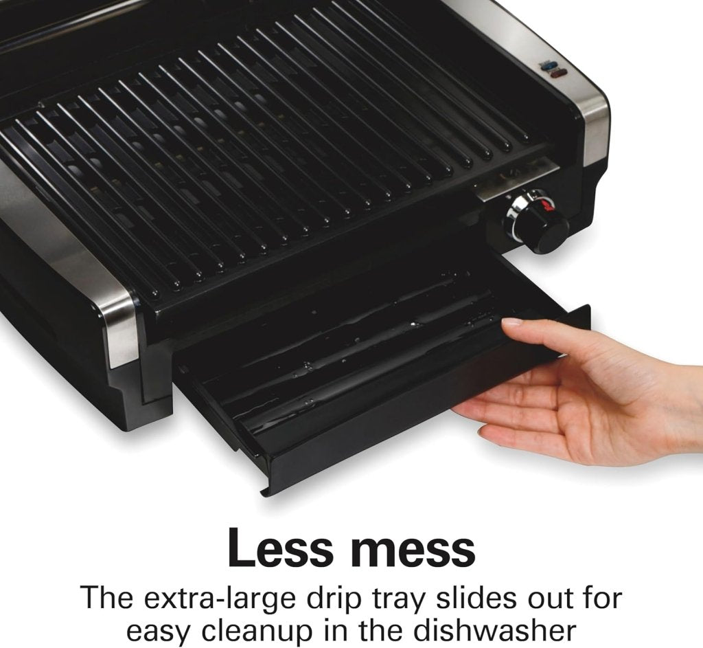 Electric Indoor Searing Grill with Viewing Window & Adjustable Temperature Control to 450F, 118 sq. in. Surface Serves 6, PFAS - Free Removable Nonstick Grate, Stainless Steel - Wigtrends