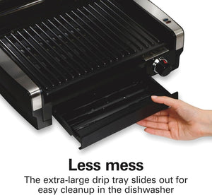 Electric Indoor Searing Grill with Viewing Window & Adjustable Temperature Control to 450F, 118 sq. in. Surface Serves 6, PFAS - Free Removable Nonstick Grate, Stainless Steel - Wigtrends