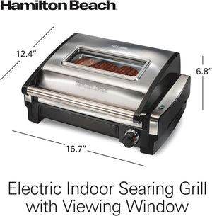 Electric Indoor Searing Grill with Viewing Window & Adjustable Temperature Control to 450F, 118 sq. in. Surface Serves 6, PFAS - Free Removable Nonstick Grate, Stainless Steel - Wigtrends