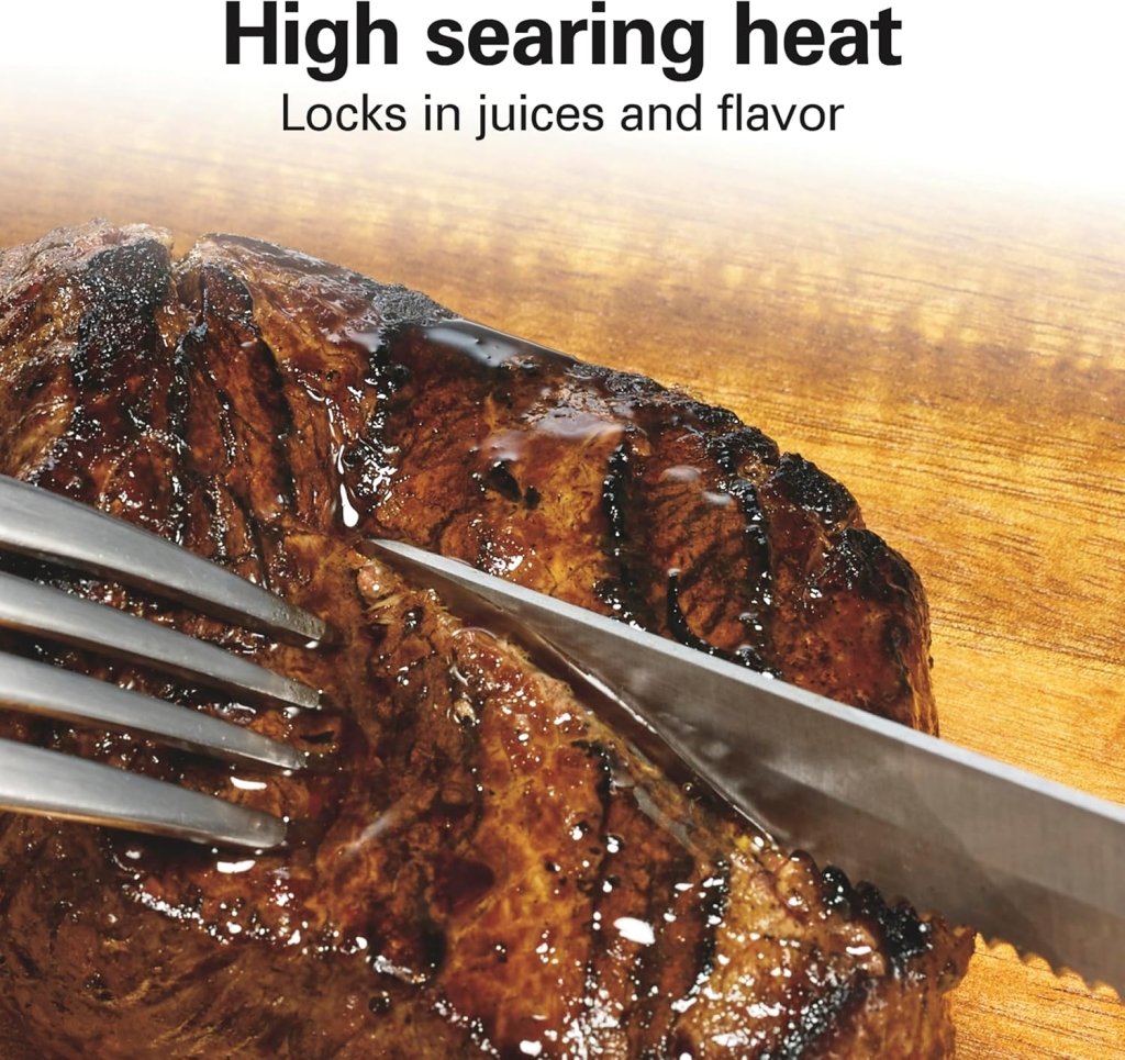 Electric Indoor Searing Grill with Viewing Window & Adjustable Temperature Control to 450F, 118 sq. in. Surface Serves 6, PFAS - Free Removable Nonstick Grate, Stainless Steel - Wigtrends