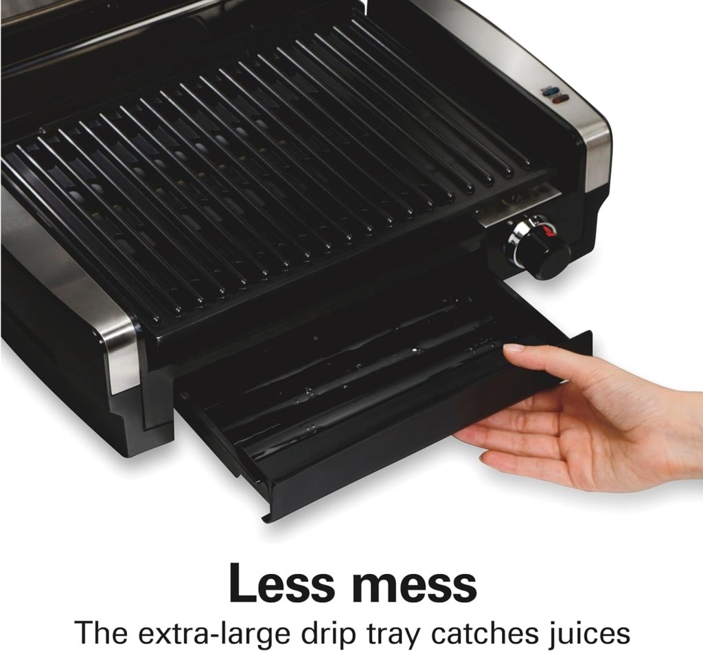 Electric Indoor Searing Grill with Viewing Window & Adjustable Temperature Control to 450F, 118 sq. in. Surface Serves 6, PFAS - Free Removable Nonstick Grate, Stainless Steel - Wigtrends