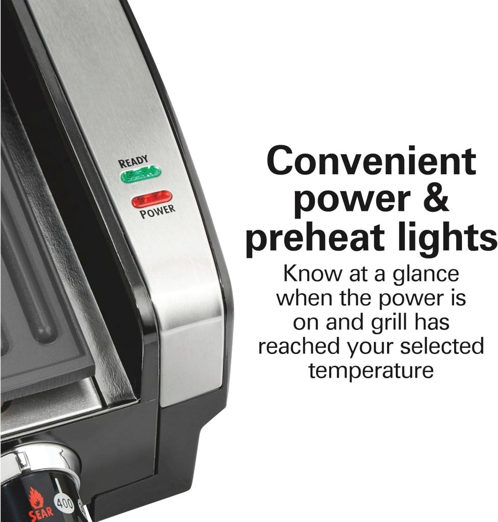 Electric Indoor Searing Grill with Viewing Window & Adjustable Temperature Control to 450F, 118 sq. in. Surface Serves 6, PFAS - Free Removable Nonstick Grate, Stainless Steel - Wigtrends