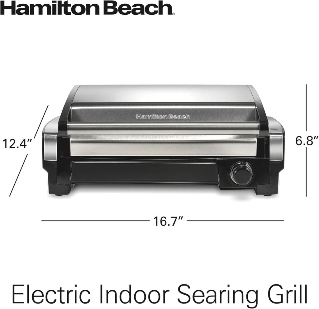 Electric Indoor Searing Grill with Viewing Window & Adjustable Temperature Control to 450F, 118 sq. in. Surface Serves 6, PFAS - Free Removable Nonstick Grate, Stainless Steel - Wigtrends