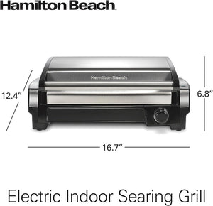 Electric Indoor Searing Grill with Viewing Window & Adjustable Temperature Control to 450F, 118 sq. in. Surface Serves 6, PFAS - Free Removable Nonstick Grate, Stainless Steel - Wigtrends