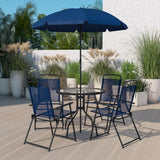 EMMA + OLIVER 6 Piece Brown Patio Garden Set with Umbrella Table and Set of 4 Folding Chairs - Wigtrends