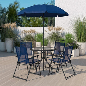EMMA + OLIVER 6 Piece Brown Patio Garden Set with Umbrella Table and Set of 4 Folding Chairs - Wigtrends