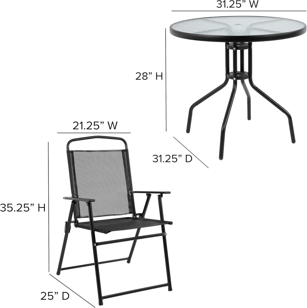EMMA + OLIVER 6 Piece Brown Patio Garden Set with Umbrella Table and Set of 4 Folding Chairs - Wigtrends
