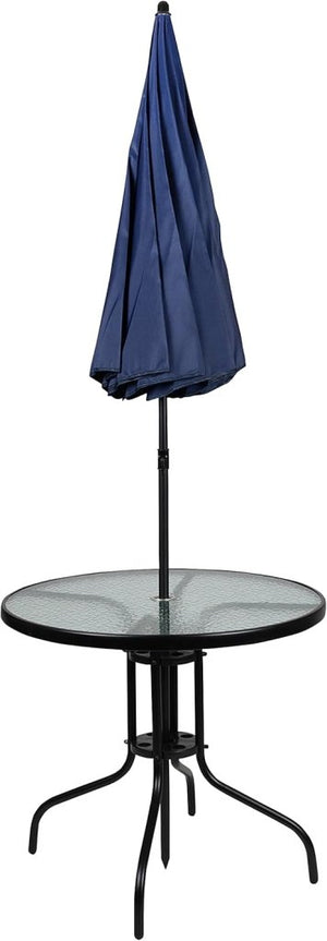 EMMA + OLIVER 6 Piece Brown Patio Garden Set with Umbrella Table and Set of 4 Folding Chairs - Wigtrends