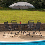 EMMA + OLIVER 6 Piece Brown Patio Garden Set with Umbrella Table and Set of 4 Folding Chairs - Wigtrends