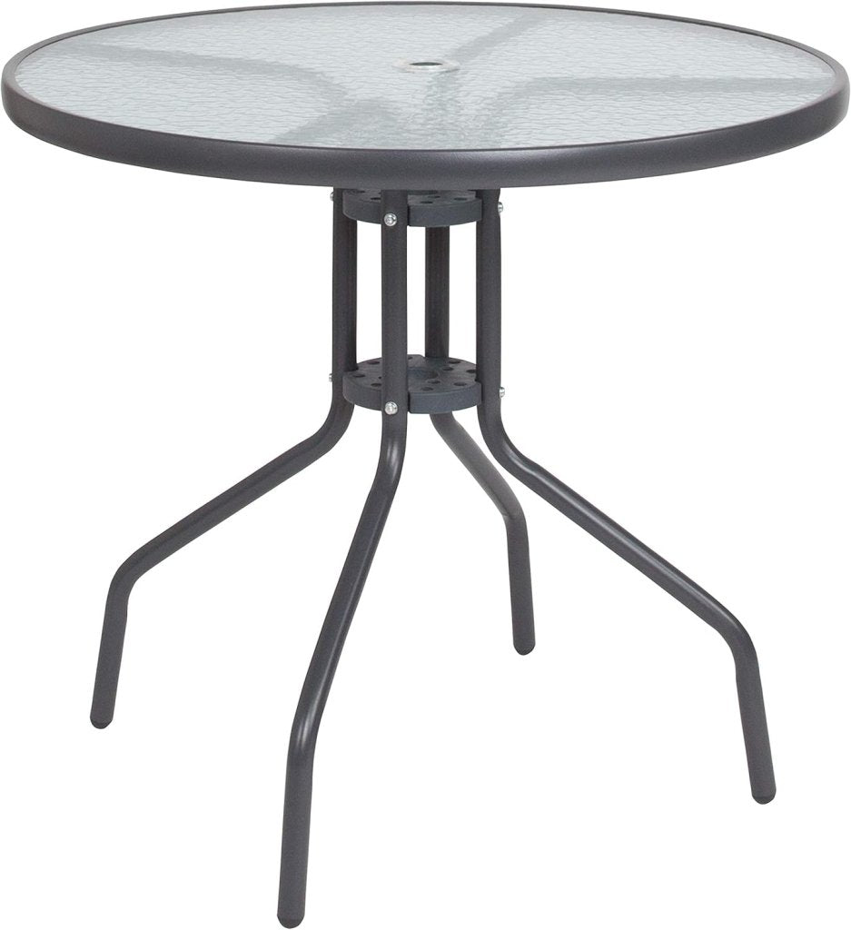 EMMA + OLIVER 6 Piece Brown Patio Garden Set with Umbrella Table and Set of 4 Folding Chairs - Wigtrends