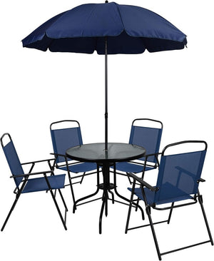 EMMA + OLIVER 6 Piece Brown Patio Garden Set with Umbrella Table and Set of 4 Folding Chairs - Wigtrends