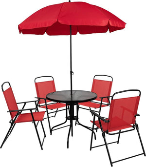 EMMA + OLIVER 6 Piece Brown Patio Garden Set with Umbrella Table and Set of 4 Folding Chairs - Wigtrends