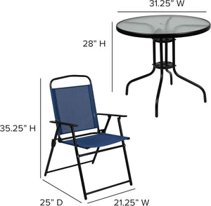 EMMA + OLIVER 6 Piece Brown Patio Garden Set with Umbrella Table and Set of 4 Folding Chairs - Wigtrends