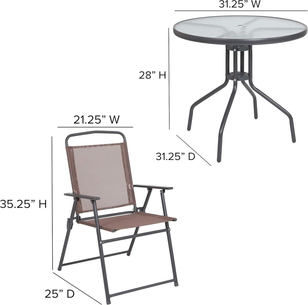 EMMA + OLIVER 6 Piece Brown Patio Garden Set with Umbrella Table and Set of 4 Folding Chairs - Wigtrends