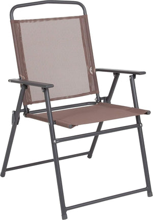 EMMA + OLIVER 6 Piece Brown Patio Garden Set with Umbrella Table and Set of 4 Folding Chairs - Wigtrends