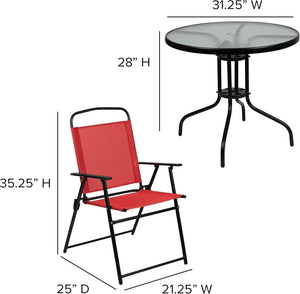 EMMA + OLIVER 6 Piece Brown Patio Garden Set with Umbrella Table and Set of 4 Folding Chairs - Wigtrends
