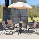 EMMA + OLIVER 6 Piece Brown Patio Garden Set with Umbrella Table and Set of 4 Folding Chairs - Wigtrends